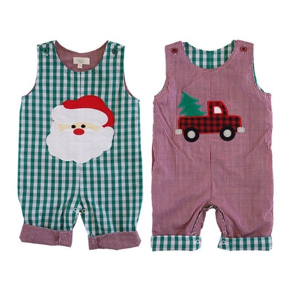 Plaid Reversible Santa & Christmas Truck Embroidered Jonjon - Picture 1 of 5